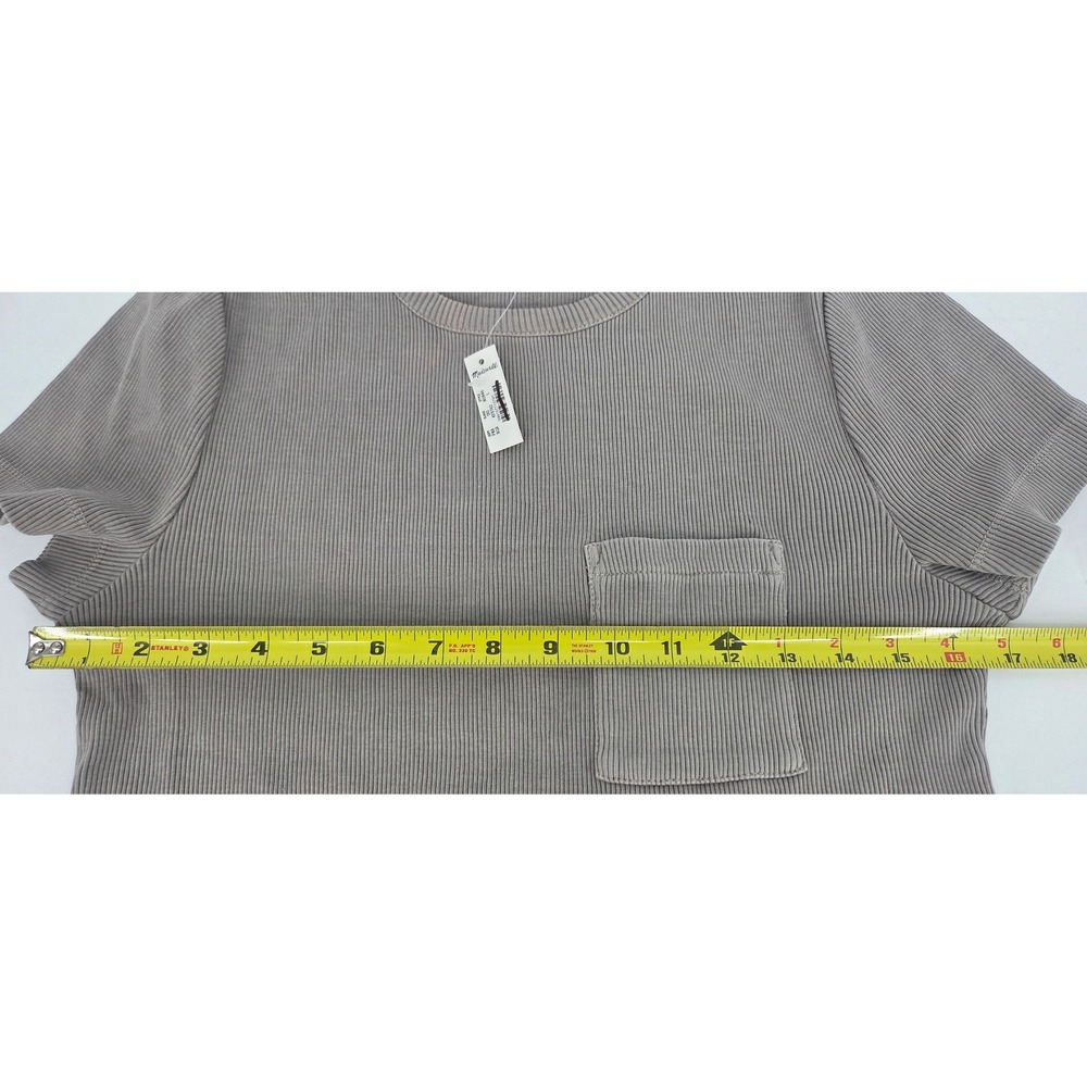 NWT Madewell Garment-Dyed Ribbed Crewneck Pocket Tee Large Burnished Grey - Picture 8 of 11
